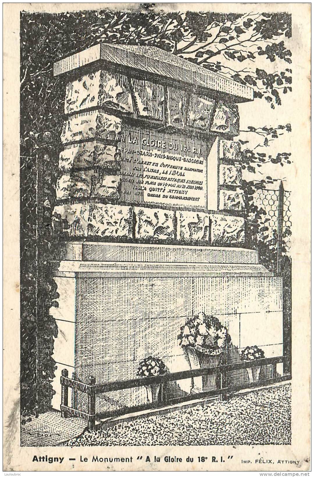 08 ATTIGNY LE MONUMENT AUX MORTS A LA GLOIRE DU 18e RI - Attigny