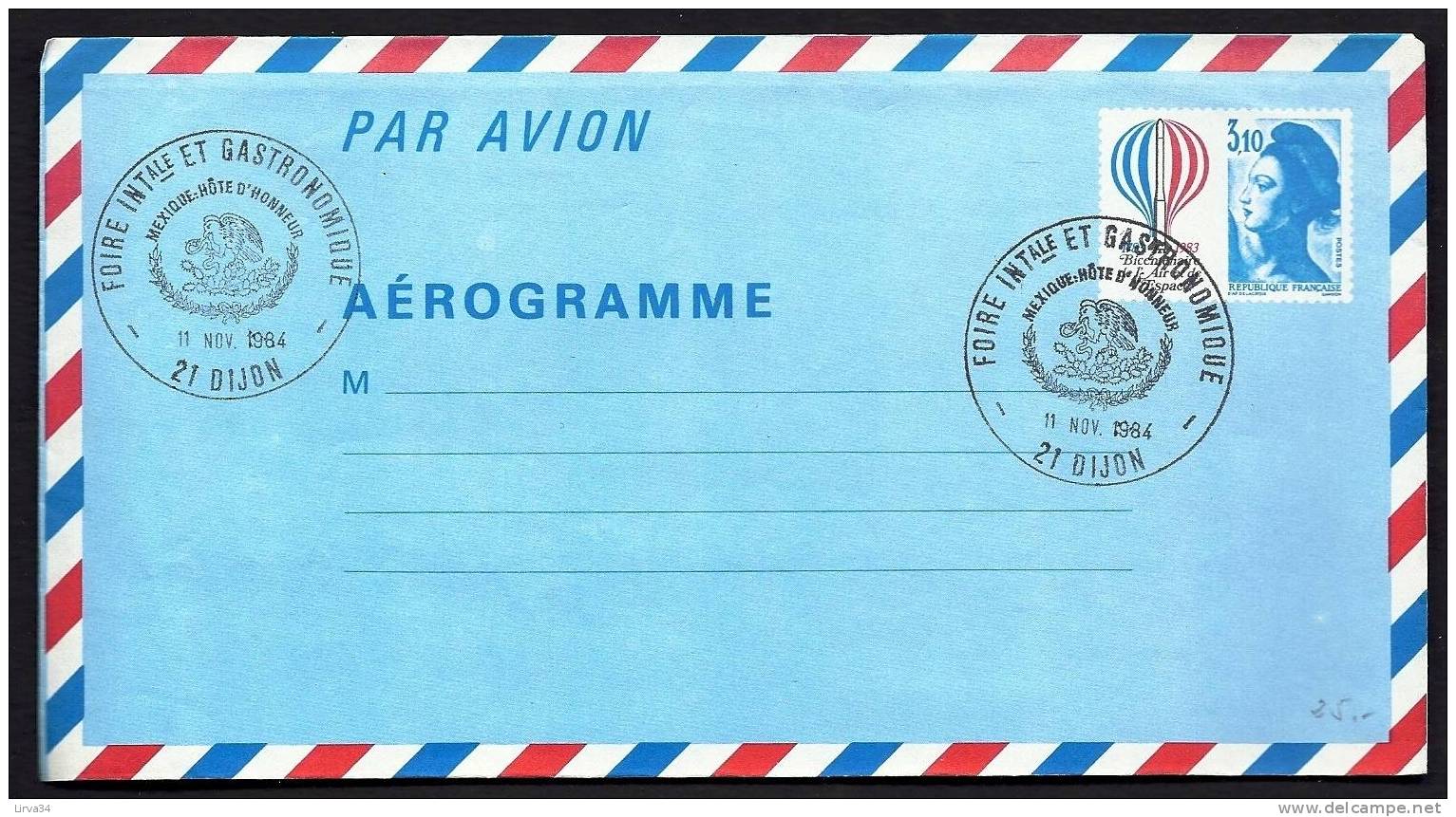 LOT 2 AÉROGRAMMES- FRANCE- NEUF AVEC CAD DE LA FOIRE GASTRONOMIQUE DE DIJON 1984- TIMBRE LIBERTÉ + CONCORDE A 3,10 - Aérogrammes