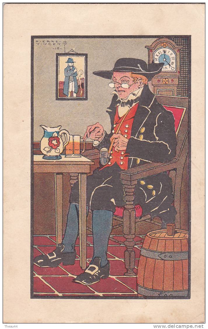 Carte Illustrée De Pierre VINCENT  -  Alsace  -  Un Homme Avec Sa Pipe Et Son Verre De Bière - Vincent P.