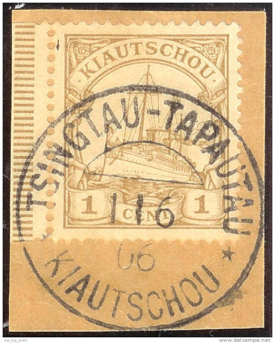 Deutsche Post In Kiautschou 1905- Mi#18 Briefstück Vollstemepl Tsingtau-Tapautau 1906-06-01 Signiert - Kiauchau