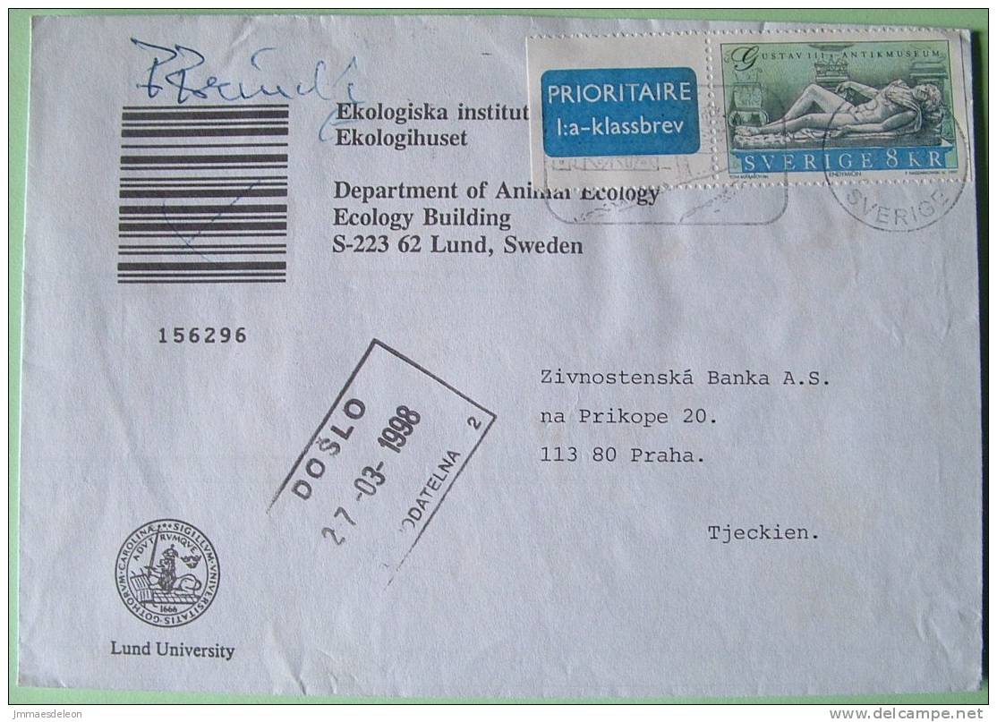 Sweden 1998 Cover To Praha Czech - King Gustav III Museum Of Antiquities Stockholm Palace Endymion Statue - Lettres & Documents