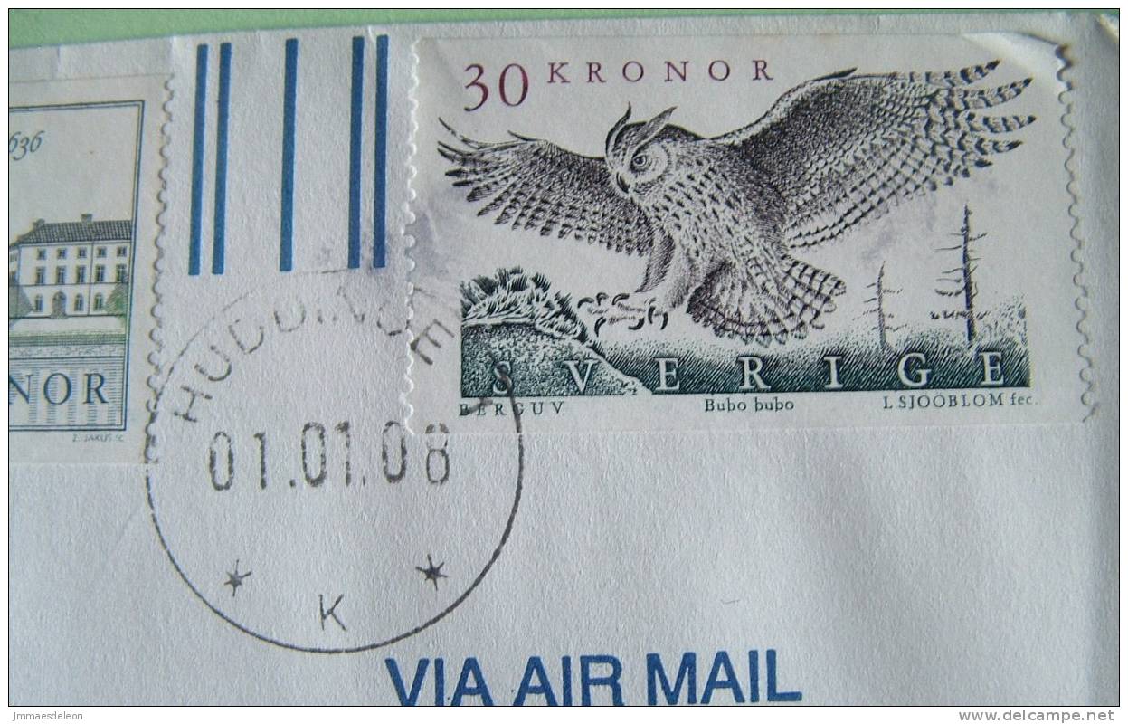 Sweden 2008 Registerd Cover To USA - Hedgehog Animal Owl (30 K) Bird Pheasant China Joint Issue Karlberg Palace - Lettres & Documents