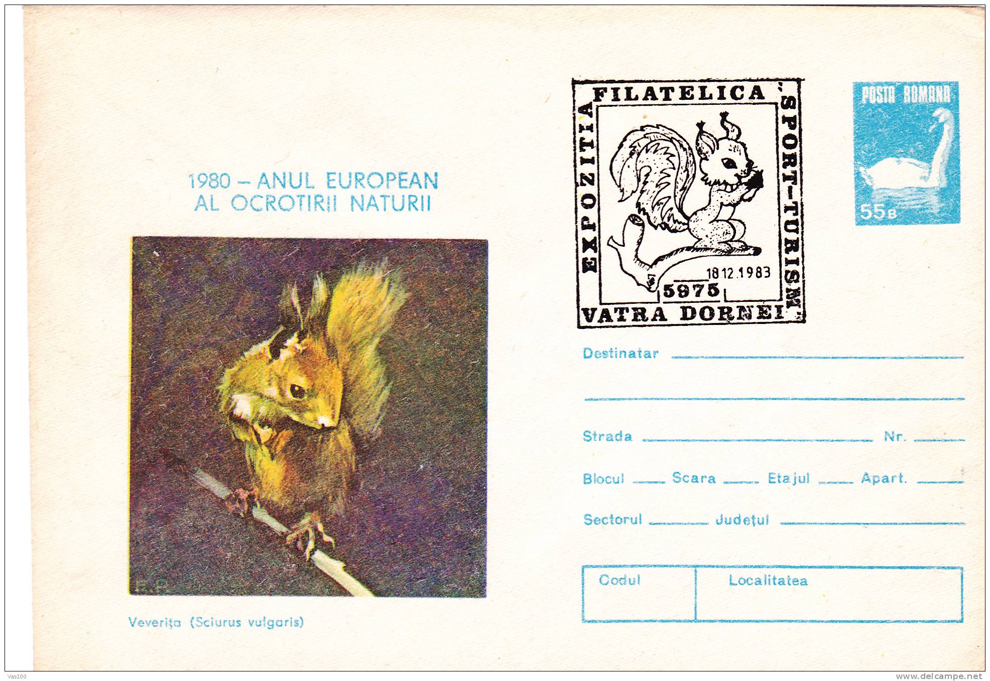 Squirrel,écureuil,1983,covers  Stationery,entier Postal Obliteration Concordante  Romania. - Nager