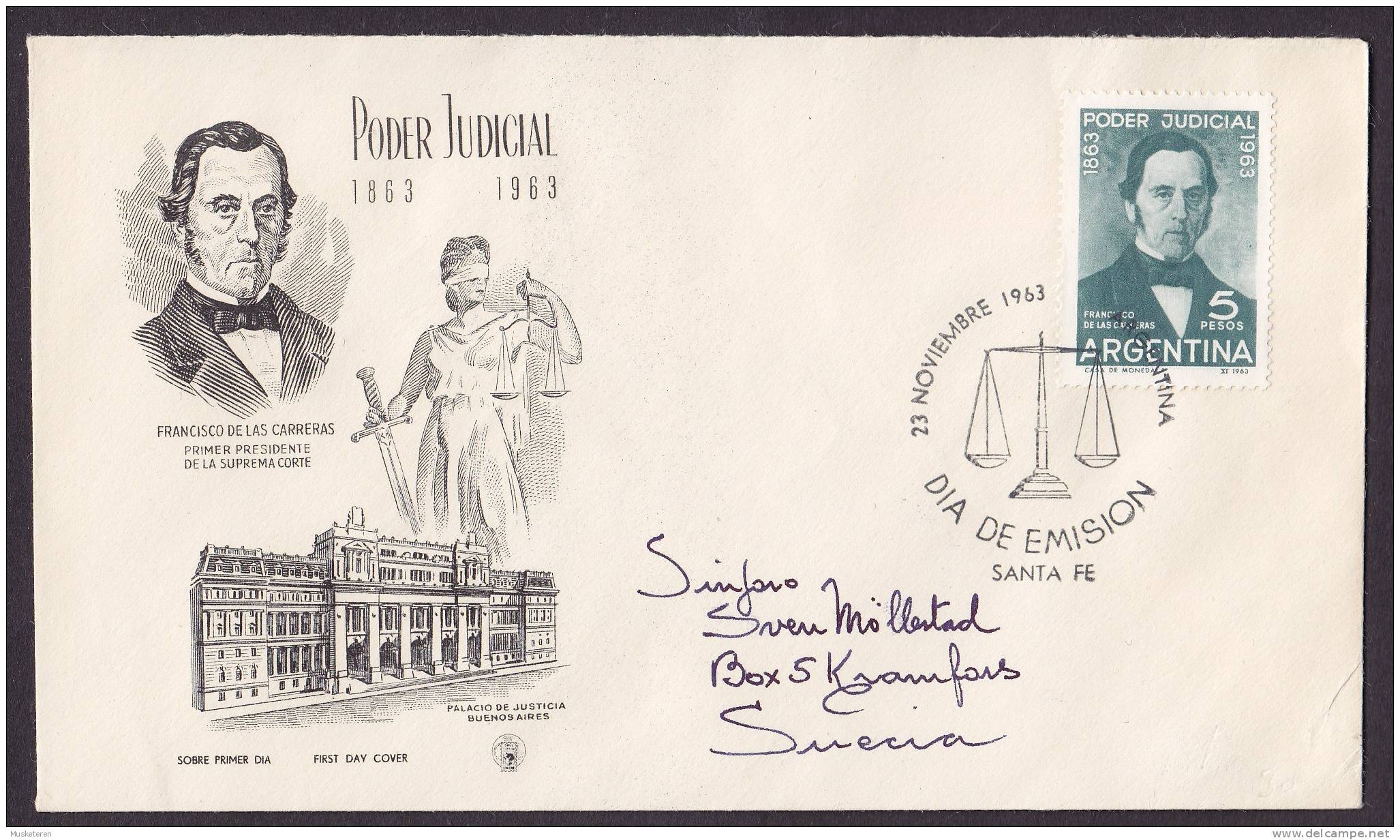 Argentina FDC Cover 1963 Sobre Primer Dia Poder Judical De Las Carreras ESPERANTO LINGVO INTERNACIA (2 Scans) - FDC