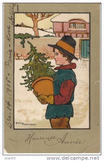 Happy New Year, Ethel Parkinson Artist Signed Beautiful Children, C1900s Vintage Postcard - Parkinson, Ethel