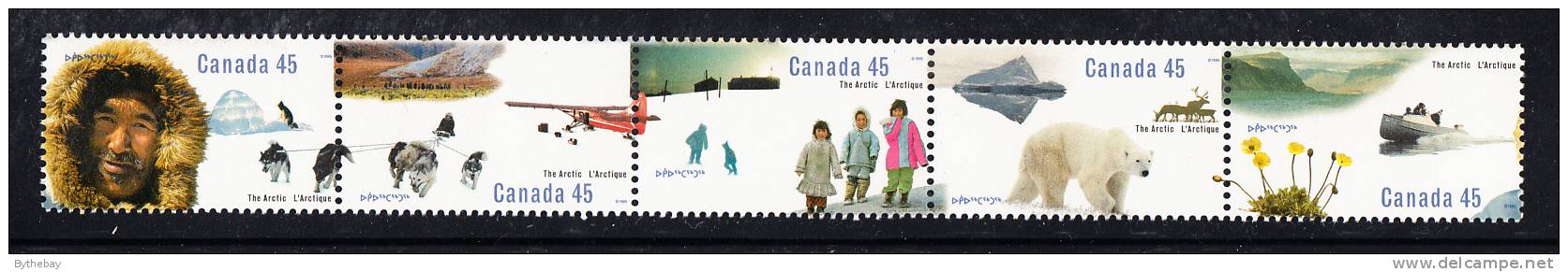 Canada Scott #1578ai MNH Bottom Strip Of 5 From Pane Never Folded 45c The Arctic - Unused Stamps