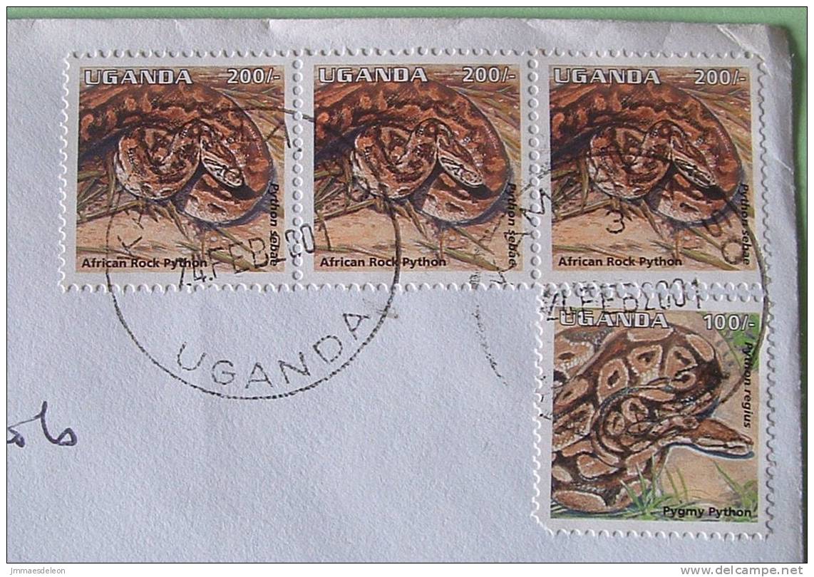 Uganda 2001 Cover To Scranton USA - Animals Snake Python - Uganda (1962-...)