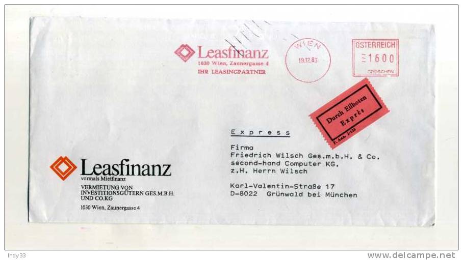 - AUTRICHE . AFFRANCHISSEMENT MACHINE SUR LETTRE DE 1983 POUR L'ALLEMAGNE - Machines à Affranchir (EMA)