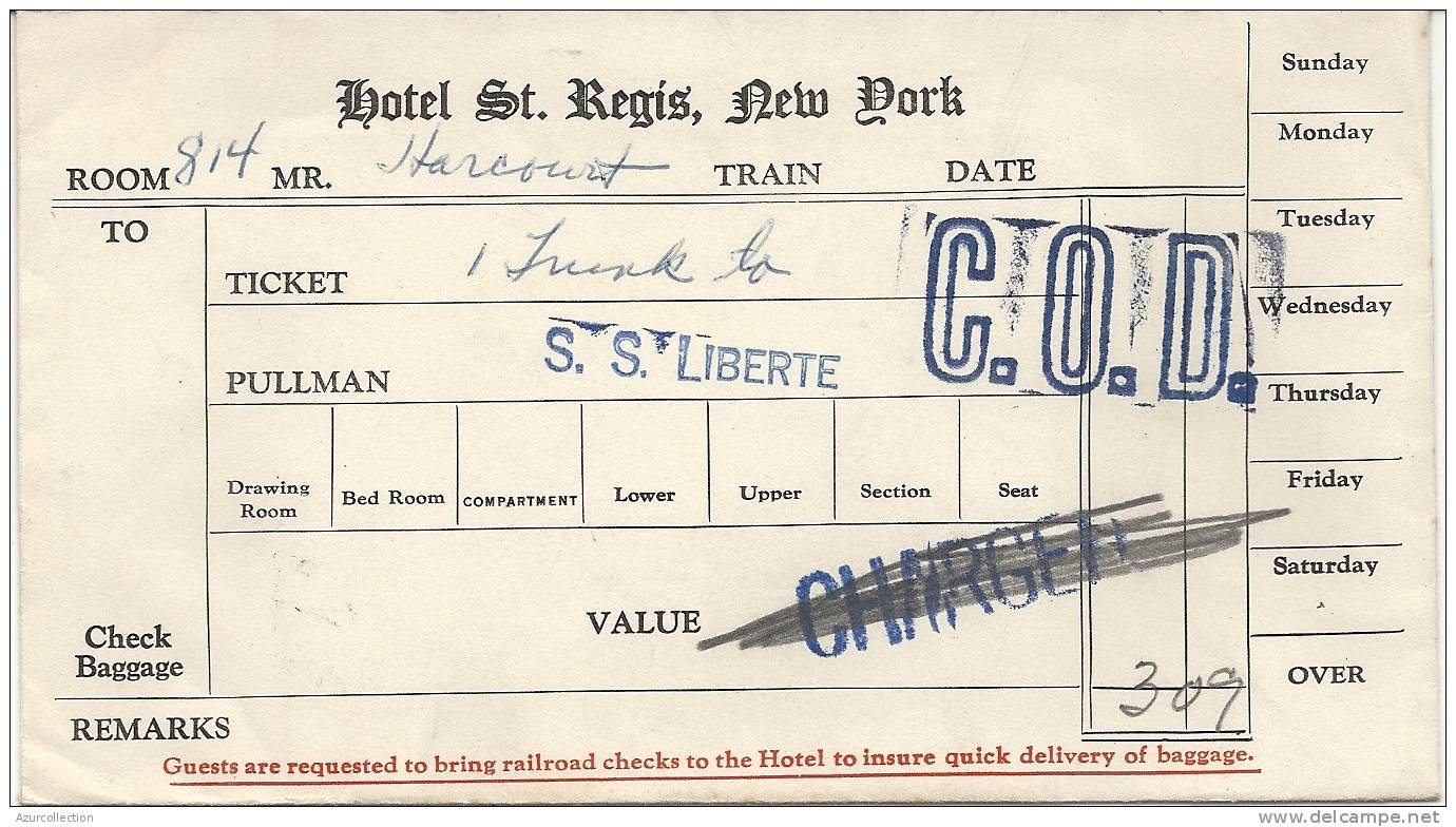 TICKET BAGAGE S.S LIBERTE - Mondo