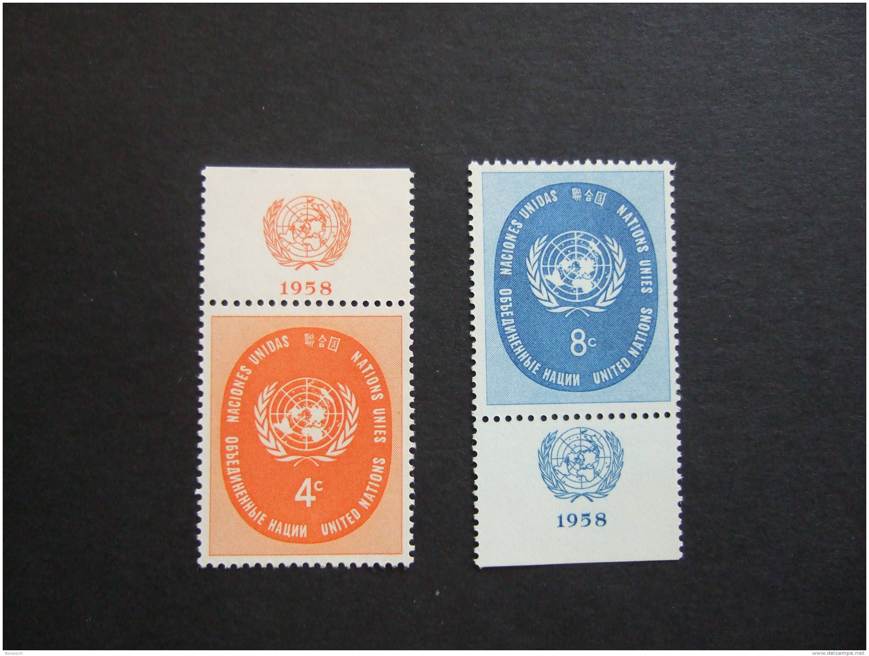 UNITED NATIONS NEW YORK, 1958,  Yv 63-64, WITH UN LOGO, MH**, (P39-025) - Ungebraucht