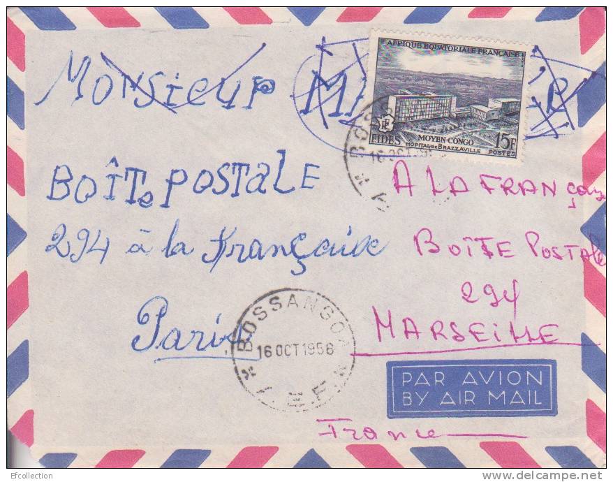 AEF,Oubangui,Bossangoa Le 16/10/1956 > France,lettre,Colonies,ho Pital De Brazzaville,15f N°234 - Sonstige & Ohne Zuordnung