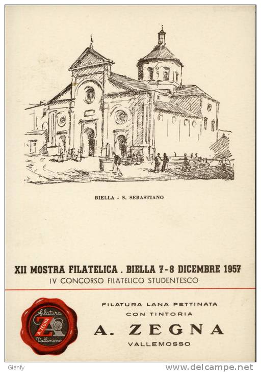 BIELLA XII MOSTRA FILATELICA 1957 PUBBLICITA LANA ZEGNA - Borse E Saloni Del Collezionismo