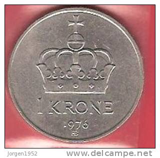 NORWAY  # 1 KR. KOBBERNIKKEL FROM YEAR 1976 - Norvège