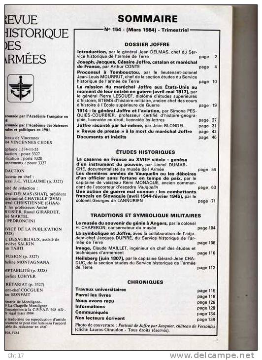 REVUE HISTORIQUE DES ARMEES N1 "JOFFRE- SLOVAQUIE 44 . 45- ET VAUQUELIN" VOIR SOMMAIRE DE 1984 - Français