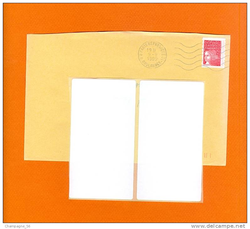 9 - 9 - 1999 RARE VARIÉTÉS 2 BANDE PHOSPHO FRANCE ENVELOPPE   PARIS RÉPUBLIQUE R.R. BOULANGER 10  DATE 19 HEURE - Covers & Documents