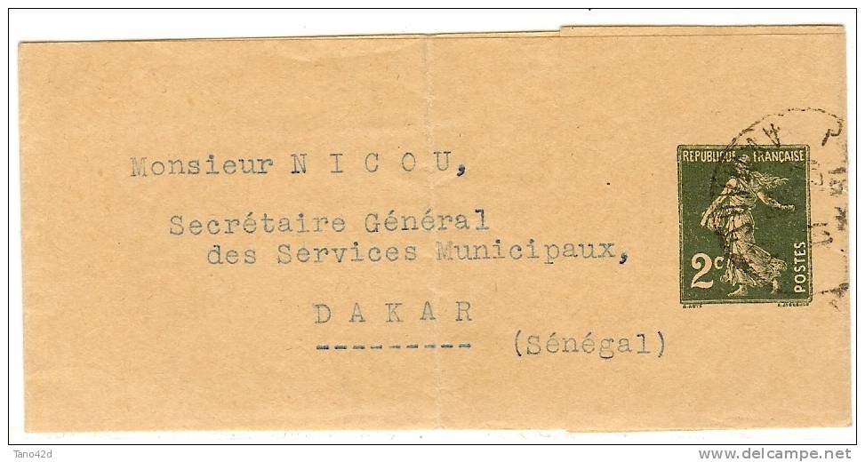 REF LDR5 / 6 - EP BJ SEMEUSE 2c DATE 227 PARIS AV. MARCEAU / DAKAR (SENEGAL) OCTOBRE 1936(?) - Bandes Pour Journaux