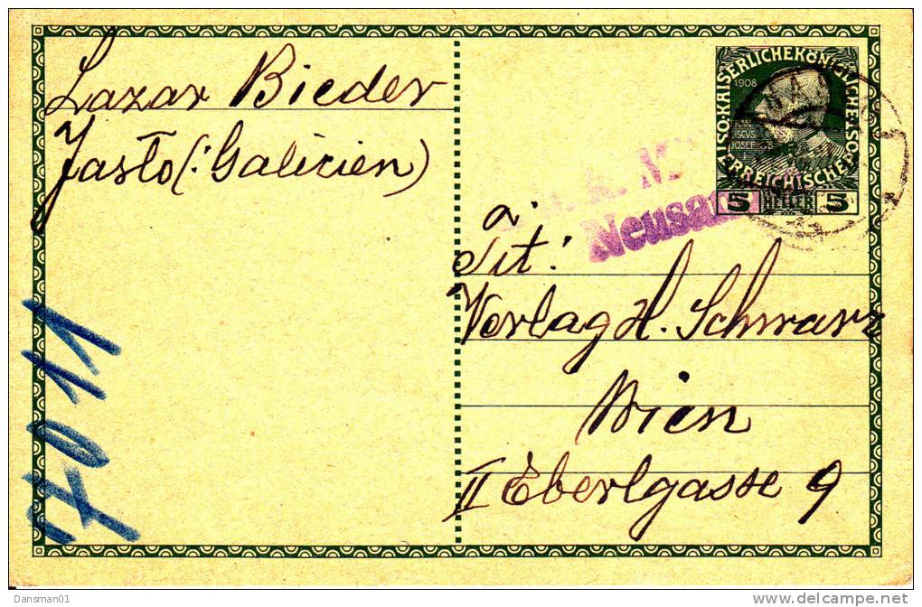 POLAND Postcard Prestamped Jaslo To Wien Neusandec Censor - ...-1860 Prefilatelia