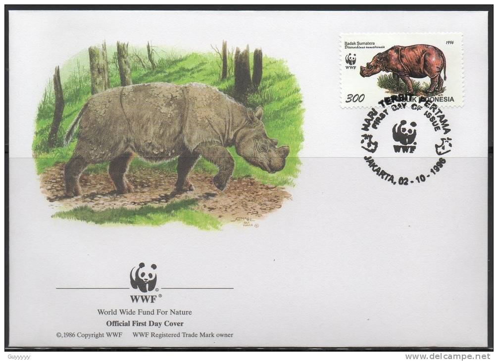 WWF - 1996 - Indonésie - Rhinocéros De Sumatra - FDC 1 Carte + 1 Lettre - Other & Unclassified