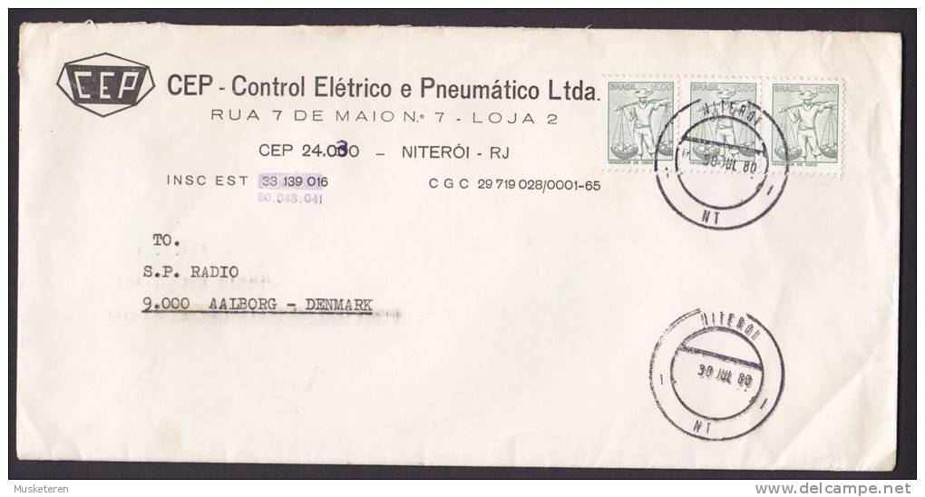 Brazil CEP - Control Eléctrico E Pneumático Ltda. NITERÓI 1980 Cover To AALBORG Denmark 3-Stripe - Covers & Documents