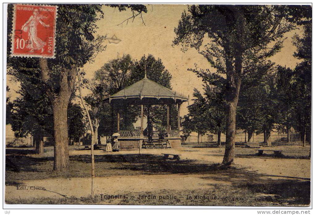 TONNEINS , Jardin Public , Le Kiosque , CPA ANIMEE  , 1913 - Tonneins