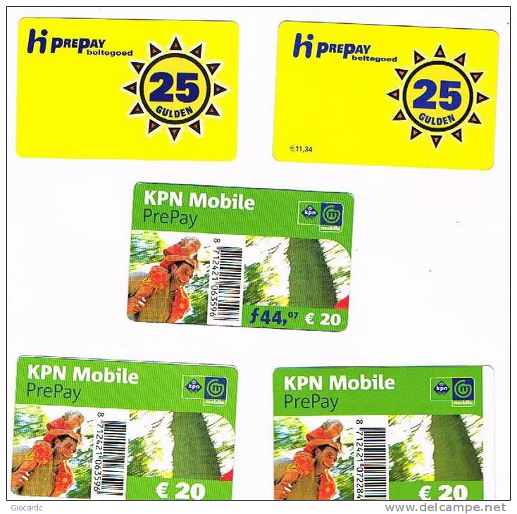 OLANDA (NETHERLANDS) - KPN MOBILE  (GSM RECHARGE)   -  HI, LOT OF 5 DIFFERENT        -  USED - RIF. 4981 - Cartes GSM, Prépayées Et Recharges