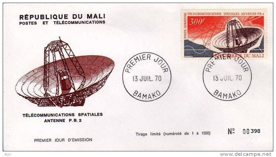 Mali FDC 1970 Télécommunications Spatiales : ANTENNE P.B.2. - Africa