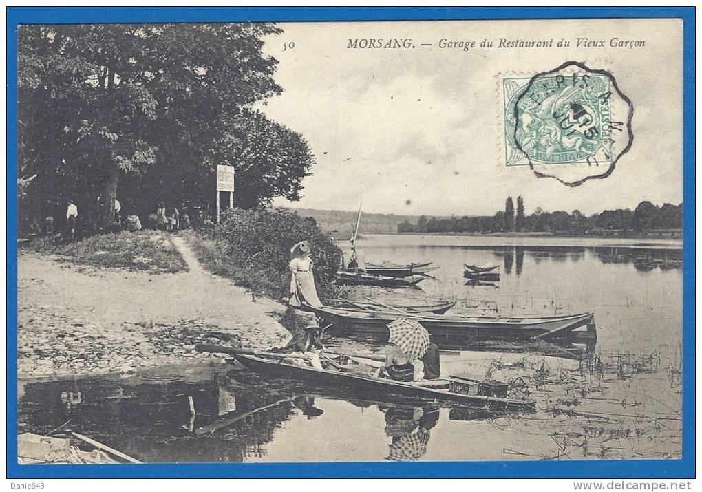 CPA Rare - ESSONNE - MORSANG - GARAGE A BATEAUX DU RESTAURANT DU VIEUX GARCON - SUPERBE ANIMATION, BARQUES - ND / 50 - Morsang Sur Orge