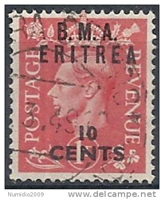 1948-49 OCC. INGLESE ERITREA BMA USATO 10 C - RR9018-7 - Eritrée