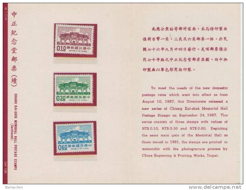 Folder Taiwan 1987 Chiang Kai-shek Memorial Hall Stamps (B) CKS Famous - Nuovi