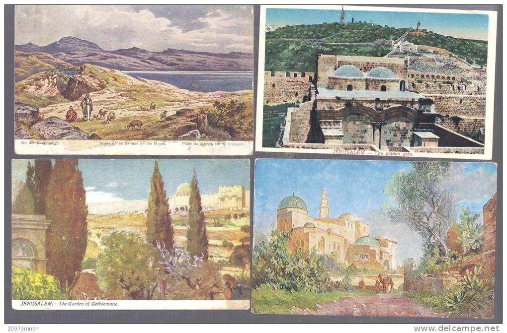 PALESTINE ISRAEL JUDAICA 4 OLD POSTCARDS JERUSALM + SERMON ON THE MOUNT - Palästina