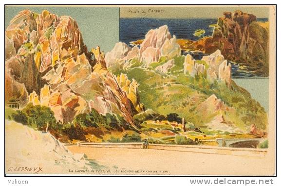 Lessieux  Illustrateur - Ref 52- La Corniche De L Esterel -rochers De St Barthelemy -saint Barthelemy - Carte Bon Etat - - Lessieux