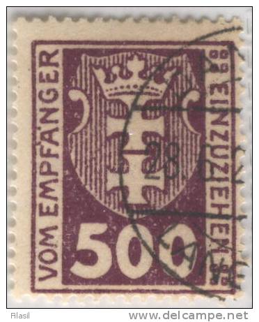 SI53D Europa Polonia DANZIG  Freie Stadt  Citta Libera 500 Pf. 1921 Violetto (scarlatto Scuro) Usato Lusso - Postage Due