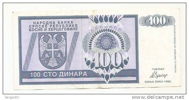 REPUBLIKA SRPSKA - 100 DIN - 1992. - Bosnië En Herzegovina