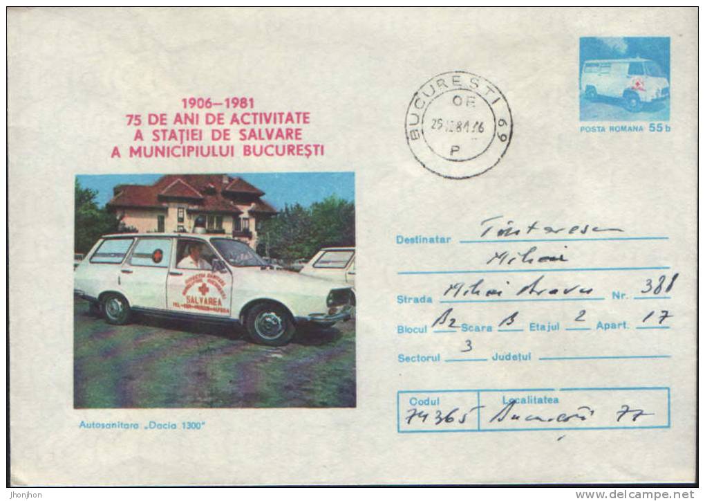 Romania-Postal Stationery Cover 1981-75 Years Of Service Establishment "Save"-. - Accidentes Y Seguridad Vial