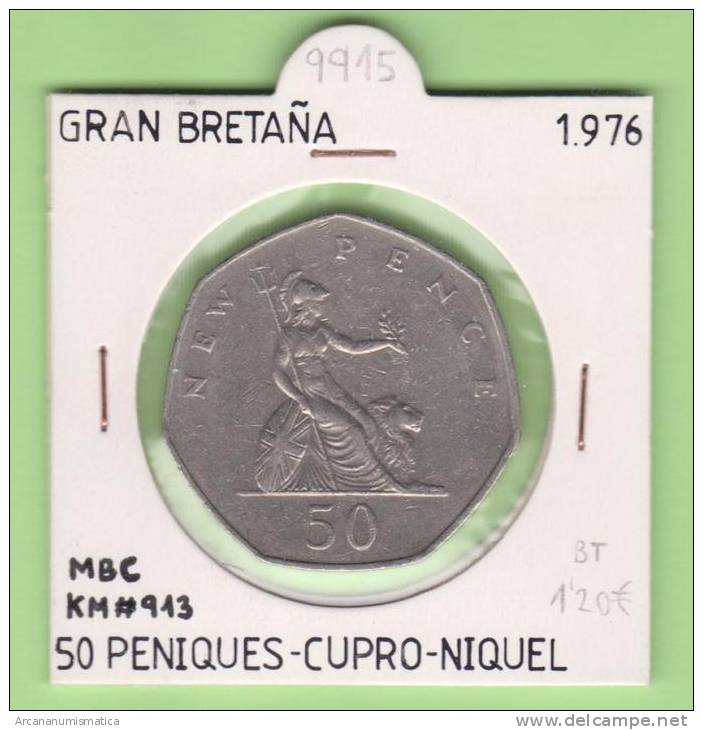 GRAN BRETAÑA   50  PENIQUES  1.976  Cu Ni  KM#913   MBC/VF     DL-9915 - 50 Pence