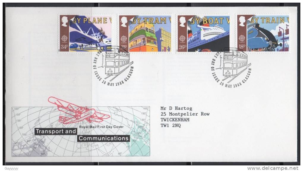 Grande-Bretagne - FDC - 1988 - Transport Et Télécomunications - 1981-1990 Decimal Issues