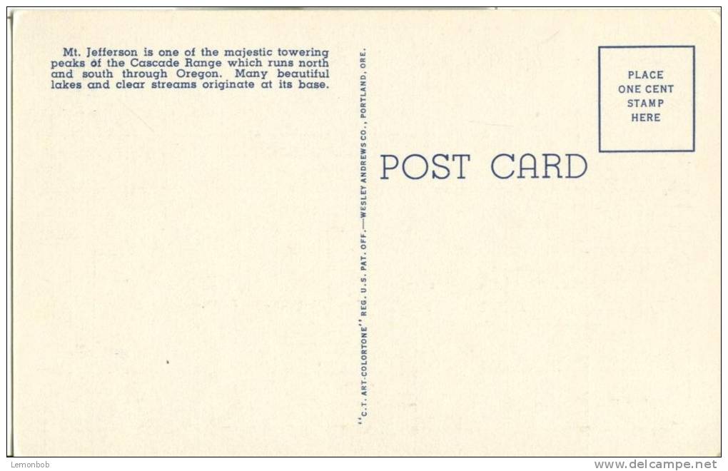 USA – United States –Mt. Jefferson, Oregon, Deschutes National Forest, Unused Linen Postcard [P6168] - Sonstige & Ohne Zuordnung
