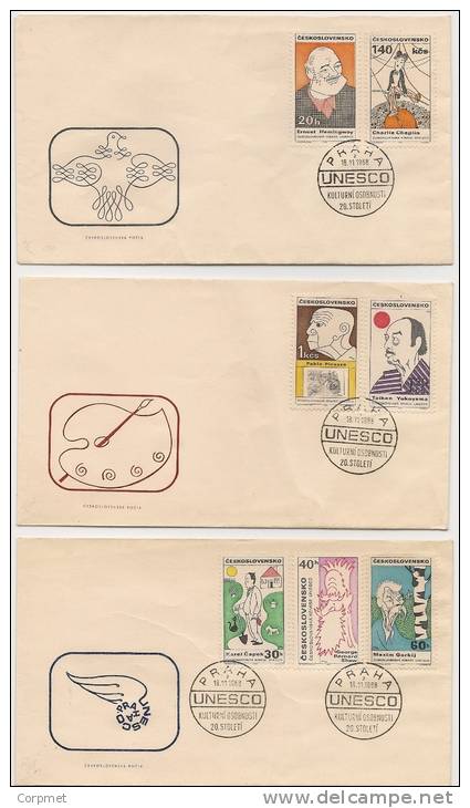 TCHECOSLOVAQUIE - 1968 3 FIRST DAY COVERS - UNESCO Complete Set Yvert # 1679/1685 (back With Signs Of Glue) - FDC