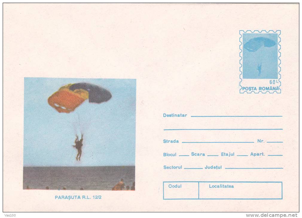 RL 12/2 Parachutisme Type 1994 Cover Stationery Entier Postal Unused Romania. - Paracadutismo