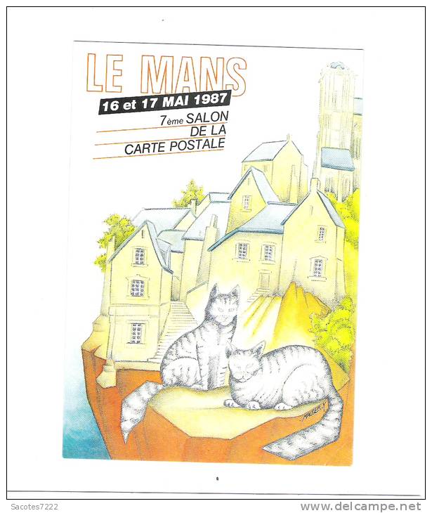 CP SALON DE LA CARTE POSTALE LE MANS 1987 - ILLUSTREE PAR Y. MAUGER - CHAT - - Borse E Saloni Del Collezionismo