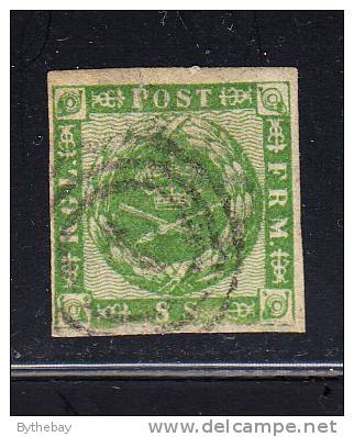 Denmark Scott #8 Used 16s Royal Emblems Cancel: 3-ring '1' - Oblitérés