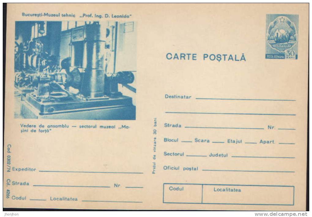 Romania-Postal Stationery Postcard 1974- Power Machines - Electricité