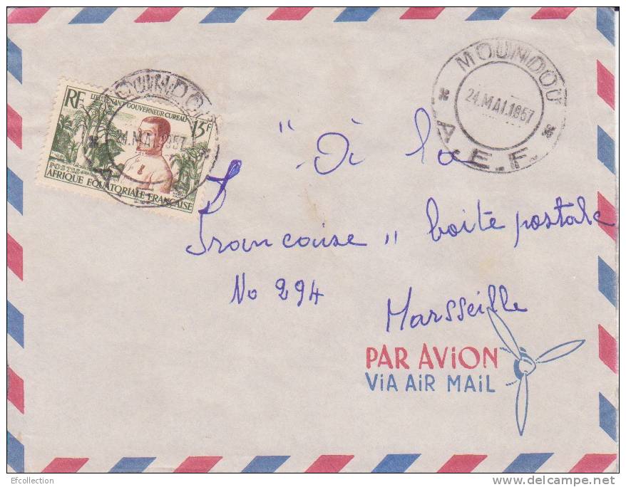 Moundou Tchad Afrique Colonie Française Lettre Par Avion Pour Marseille Marcophilie - Storia Postale