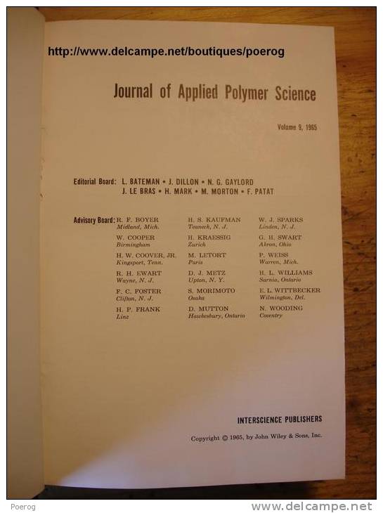 JOURNAL OF APPLIED POLYMER SCIENCE - V.9 - 1965 - 1 - RELIE - TBE - Chimie