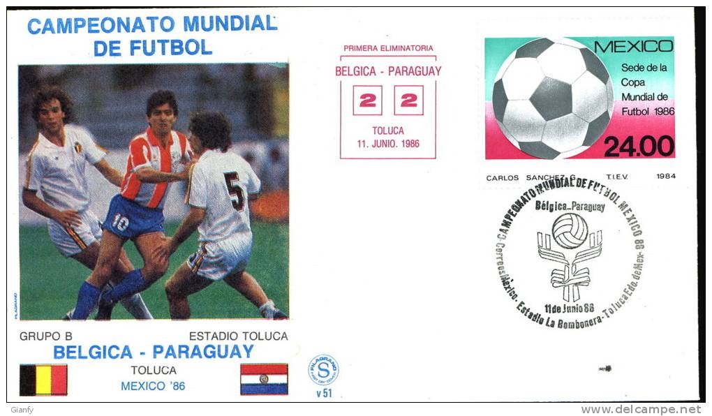 CALCIO FIFA WORLD CUP MEXICO 1986 FDC BELGIO PARAGUAY - 1986 – Mexique