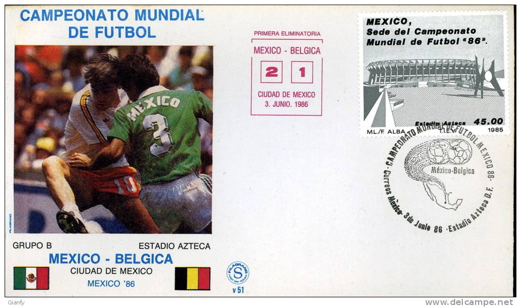 CALCIO FIFA WORLD CUP MEXICO 1986 FDC MESSICO BELGIO - 1986 – México