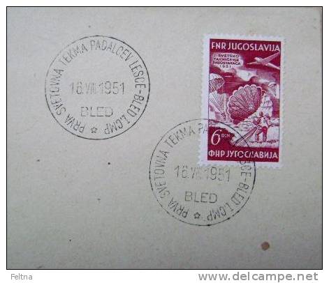 1951 YUGOSLAVIA CANCELATION ON COVER AND STAMP FOR 1ST PARACHUTTING WORLD CHAMPIONSHIP - Paracadutismo