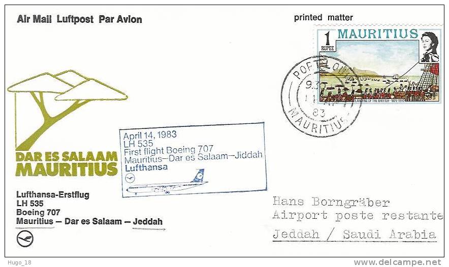 FFCm  Mauritius-Dar Es Salaam-Jeddah  14/04/1983 - Mauritius (1968-...)