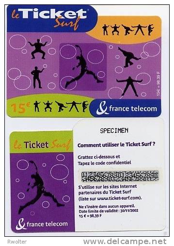 @+ Ticket France Telecom : Surf  - Spécimen Neuf (non Gratté) - 30/11/2002. - Biglietti Surf