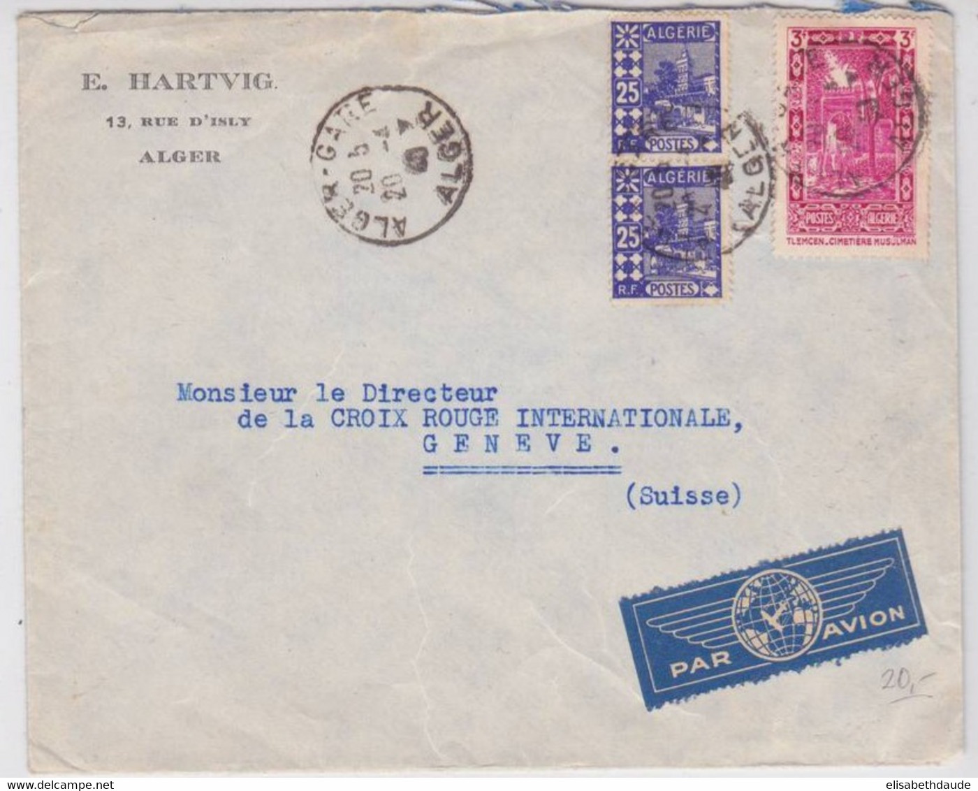 ALGERIE - 1940 - LETTRE De ALGER GARE Par AVION Pour GENEVE CROIX-ROUGE (SUISSE) - PRISONNIERS De GUERRE - Brieven En Documenten